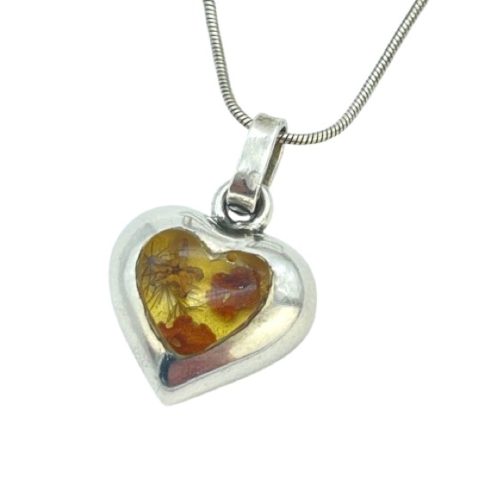 Silver ‘Forget Me Not’ Flower Heart Charm Pendant Necklace, Sterling Snake Chain - Picture 3 of 14